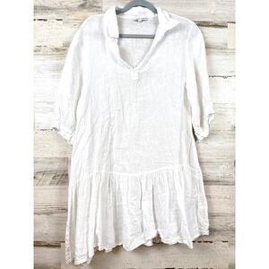 Tempo Paris Womens S/M White Linen Tiered Mini Dress Italian Boho Coastal